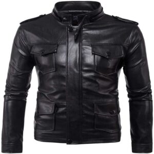 Autumn Black leather jacket men's